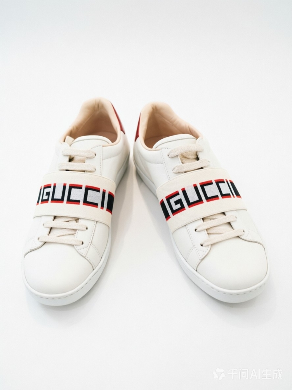 Gucci White Leather Sneakers with Logo Strap
